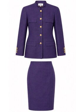 Item... Purple Women's Two-Piece Suit With Gold Buttons Mandarin Collar Jacket &